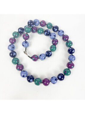 Kazuri Kenya Fair Trade Ceramic Handmade Polka Dot Beaded Necklace Blue Purple